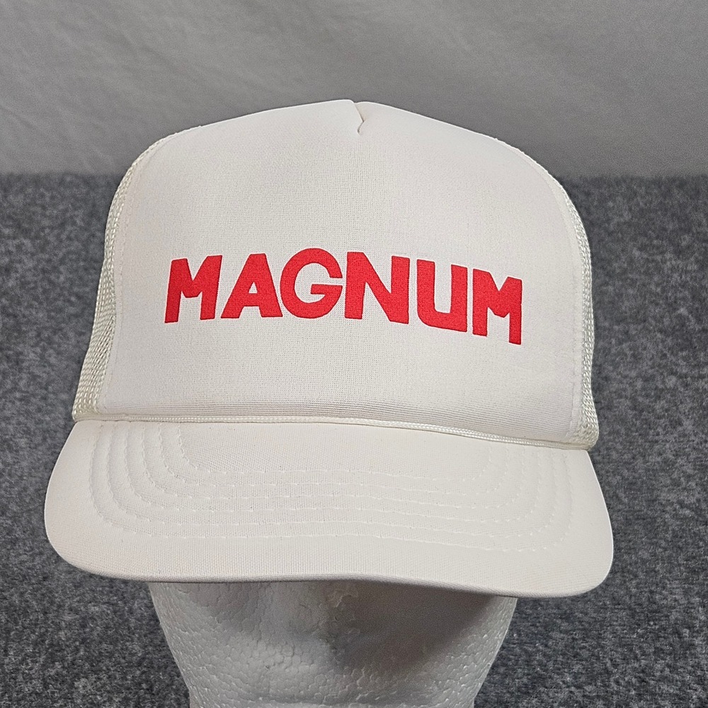 Vintage 90s Magnum Trucker Hat White Red Mesh Snapback Foam Front Streetwear